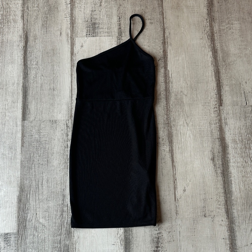 Nasty Gal NWT Ribbed Thin Strap Mini Bodycon Black Dress US size 6